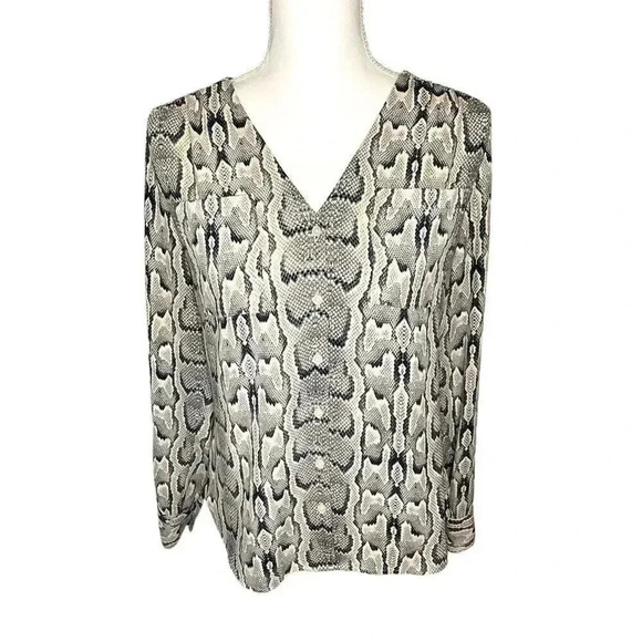 Express Women’s Small Snakeskin Pattern Button Front V-Neck Blouse - Picture 1 of 4